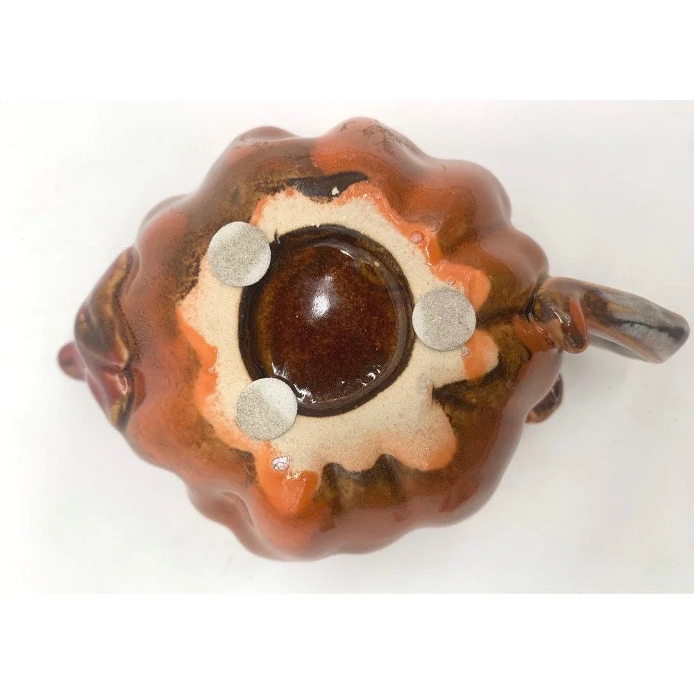 Vintage Pumpkin Teapot Orange Ceramic Fall Harvest Decorative Leaf Lid Small